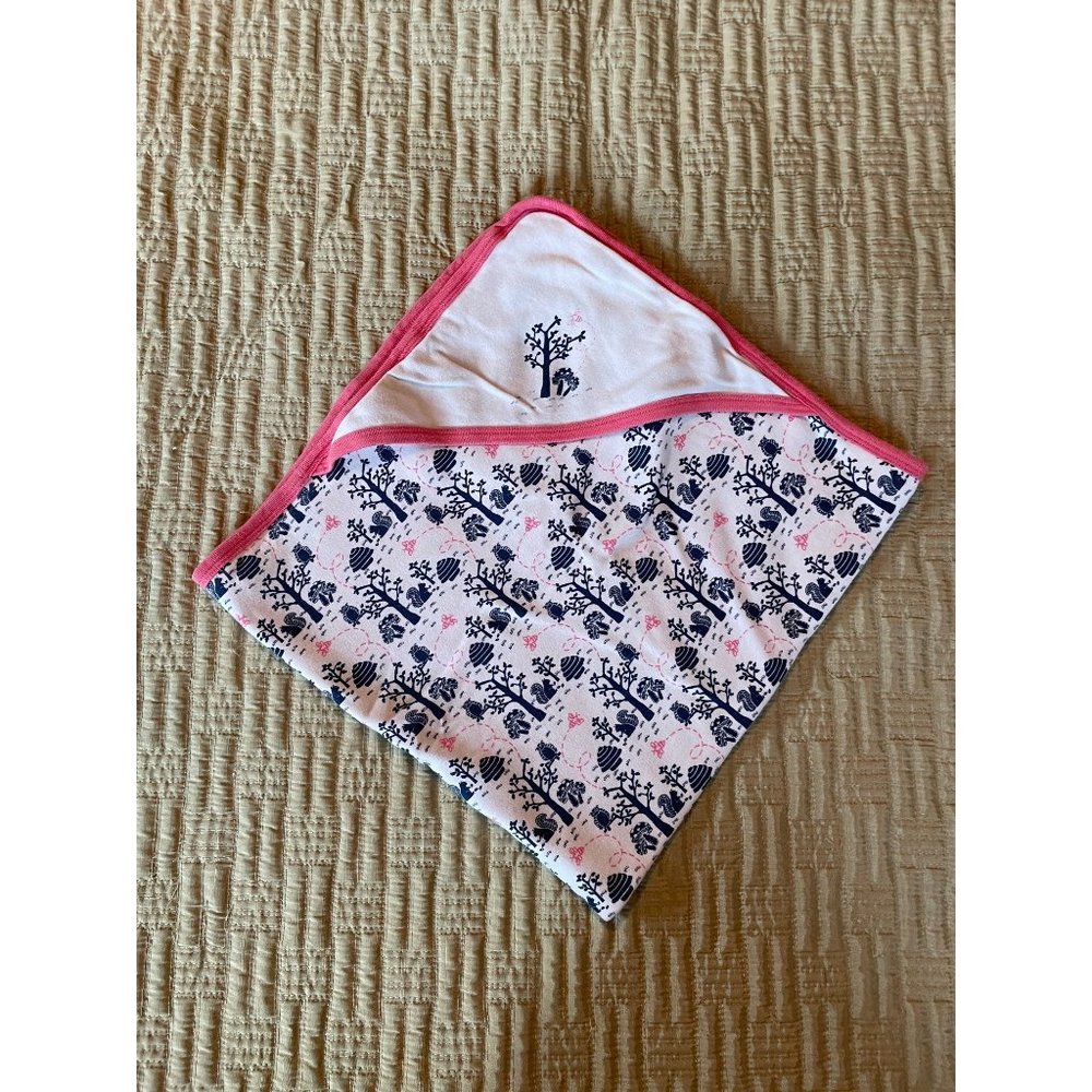 Burt's Bees Baby Reversible Cotton Jersey Hooded Towel Blanket Forest Print